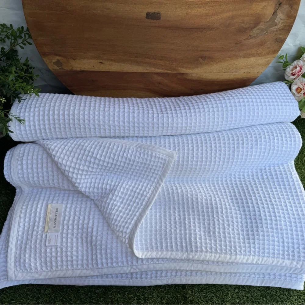 BOLL & BRANCH Waffle Organic Cotton Blanket White Waffle size Full/ Queen